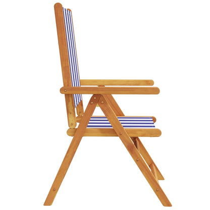 Reclining Garden Chairs 8 pcs Blue and White Fabric and Solid Wood