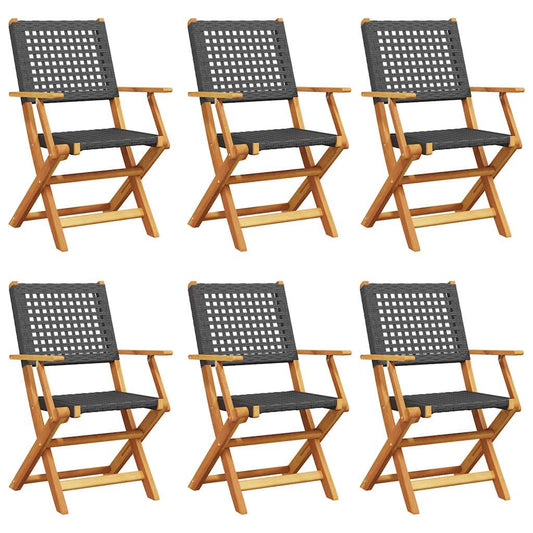Folding Chairs 6 pcs Black Poly Rattan and Solid Wood