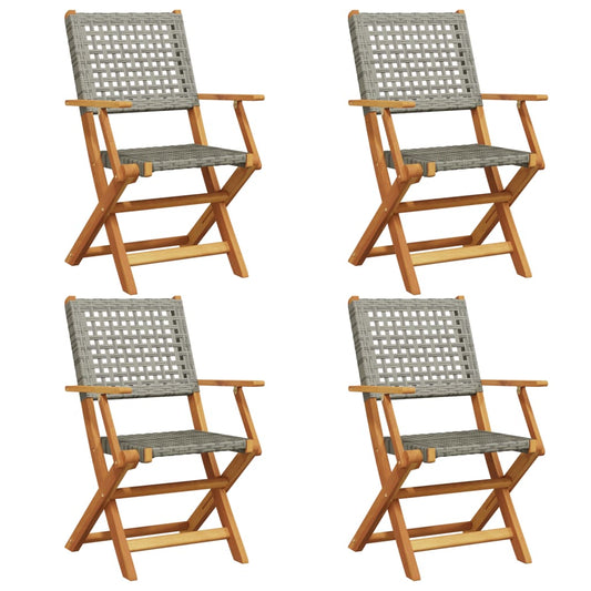 Folding Chairs 4 pcs Grey Poly Rattan and Solid Wood
