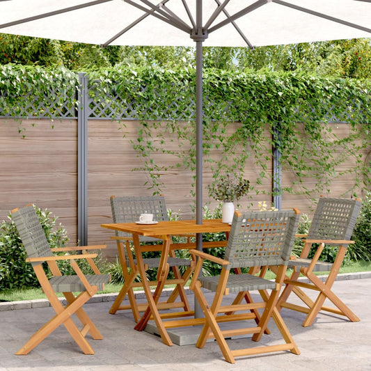 Folding Chairs 4 pcs Grey Poly Rattan and Solid Wood