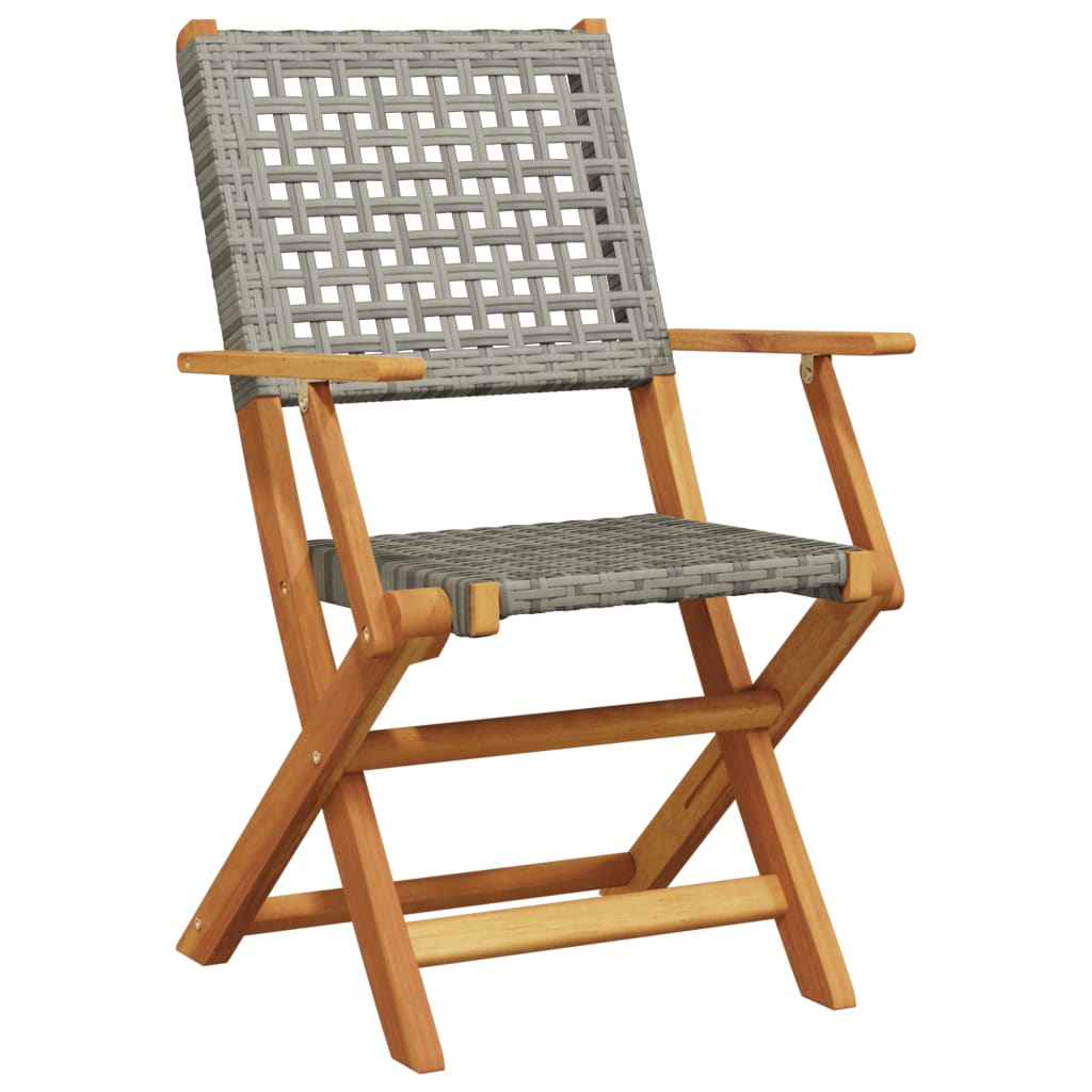 Folding Chairs 6 pcs Grey Poly Rattan and Solid Wood
