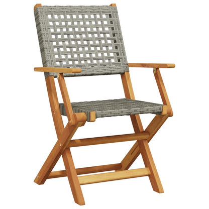 Folding Chairs 6 pcs Grey Poly Rattan and Solid Wood