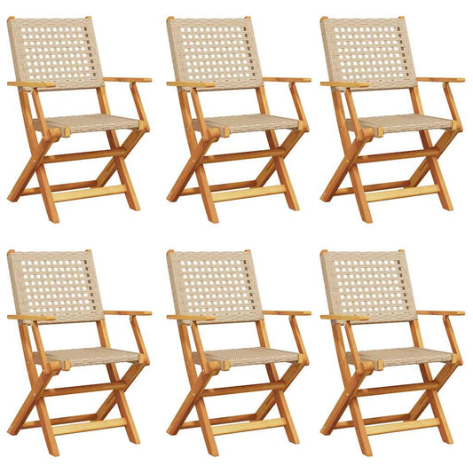 Folding Chairs 6 pcs Beige Poly Rattan and Solid Wood