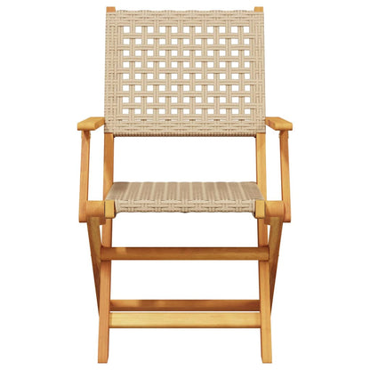 Folding Garden Chairs 6 pcs Beige Poly Rattan and Solid Wood
