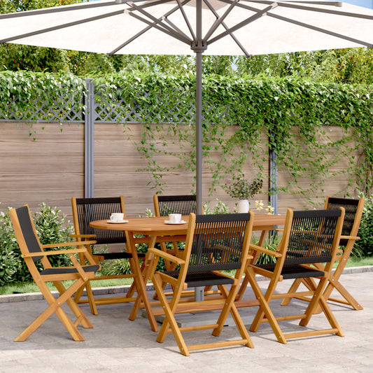 Folding Chairs 6 pcs Black Solid Wood Acacia