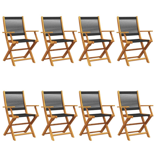 Folding Chairs 8 pcs Black Solid Wood Acacia