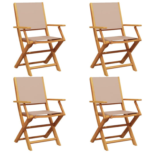 Folding Chairs 4 pcs Taupe Fabric and Solid Wood