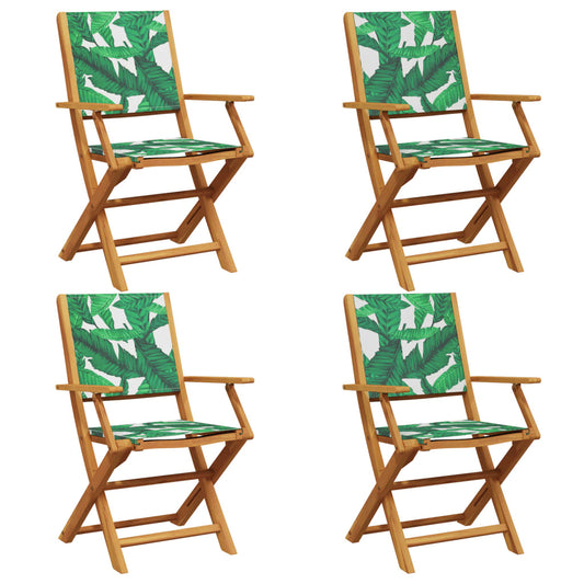 Folding Chairs 4 pcs Green Fabric and Solid Wood
