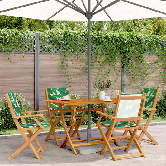 Folding Chairs 4 pcs Green Fabric and Solid Wood
