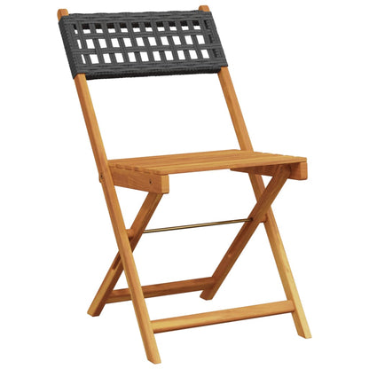 Garden Chair | Set of 6 | Black | Solid Acacia wood, Poly Rattan | Medium