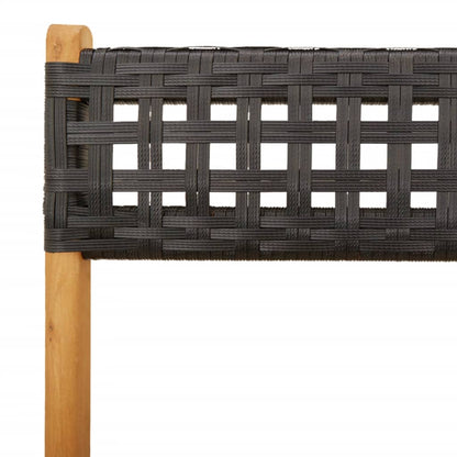 Garden Chair | Set of 6 | Black | Solid Acacia wood, Poly Rattan | Medium