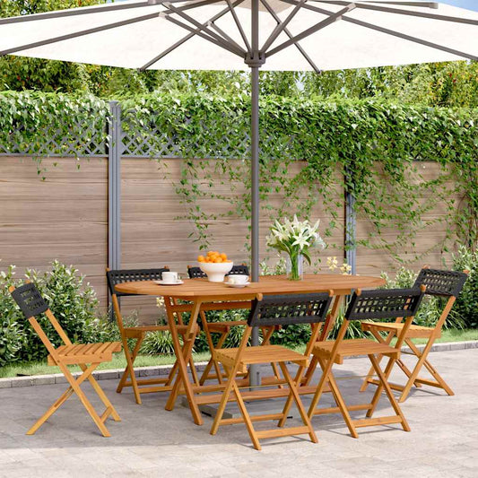 Folding Chairs 6 pcs Black Poly Rattan and Solid Wood
