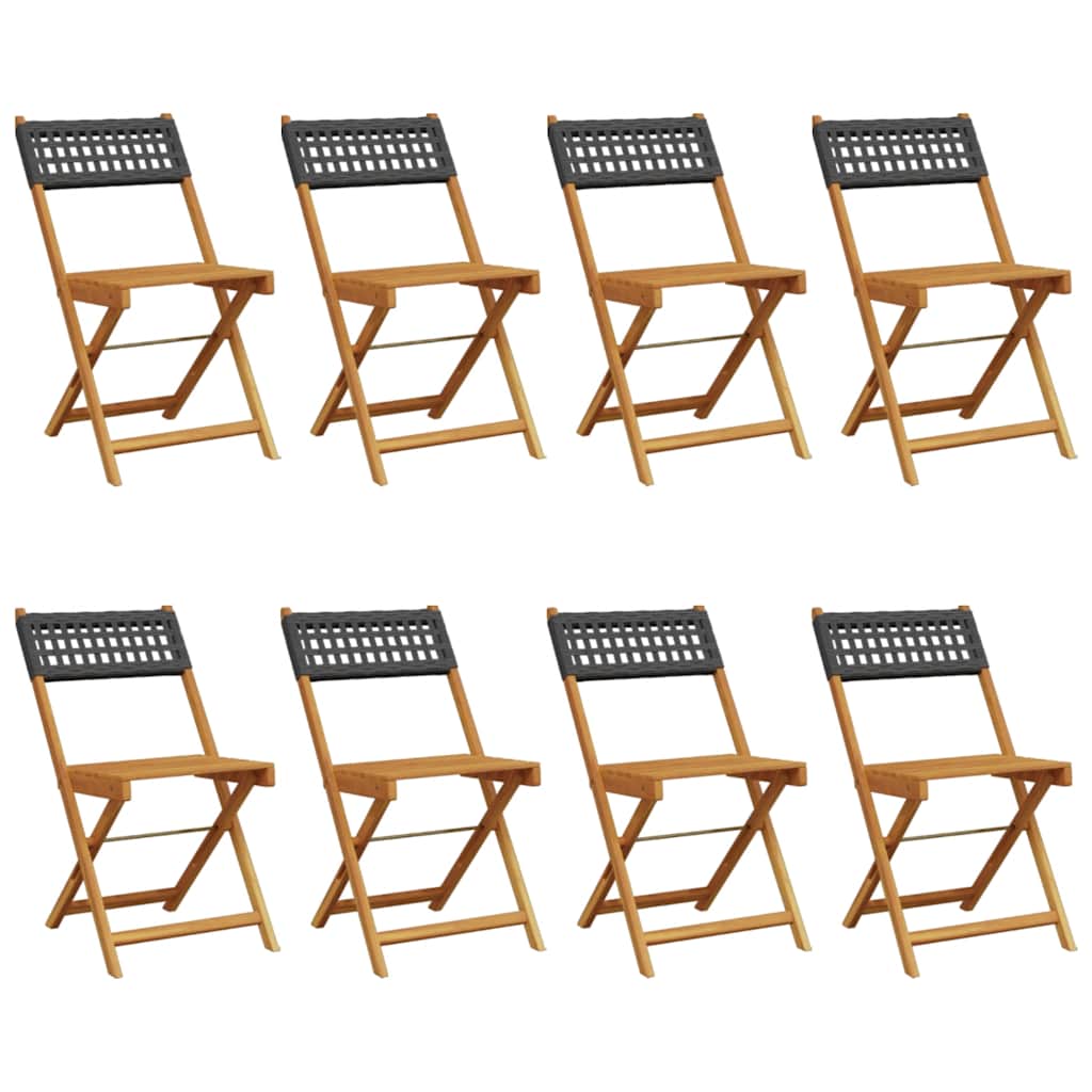 Garden Chair | Set of 8 | Black | Solid acacia wood, PE rattan | Medium