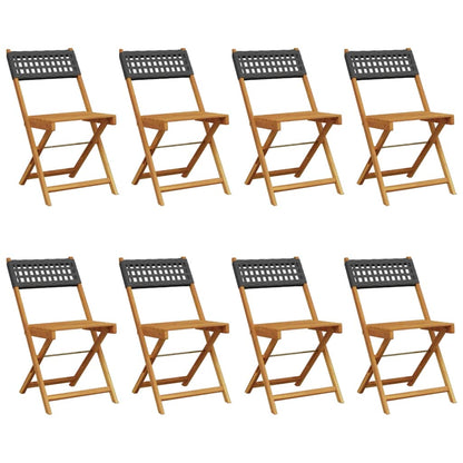 Garden Chair | Set of 8 | Black | Solid acacia wood, PE rattan | Medium