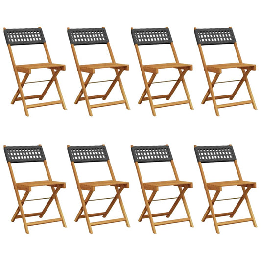 Folding Chairs 8 pcs Black Poly Rattan and Solid Wood