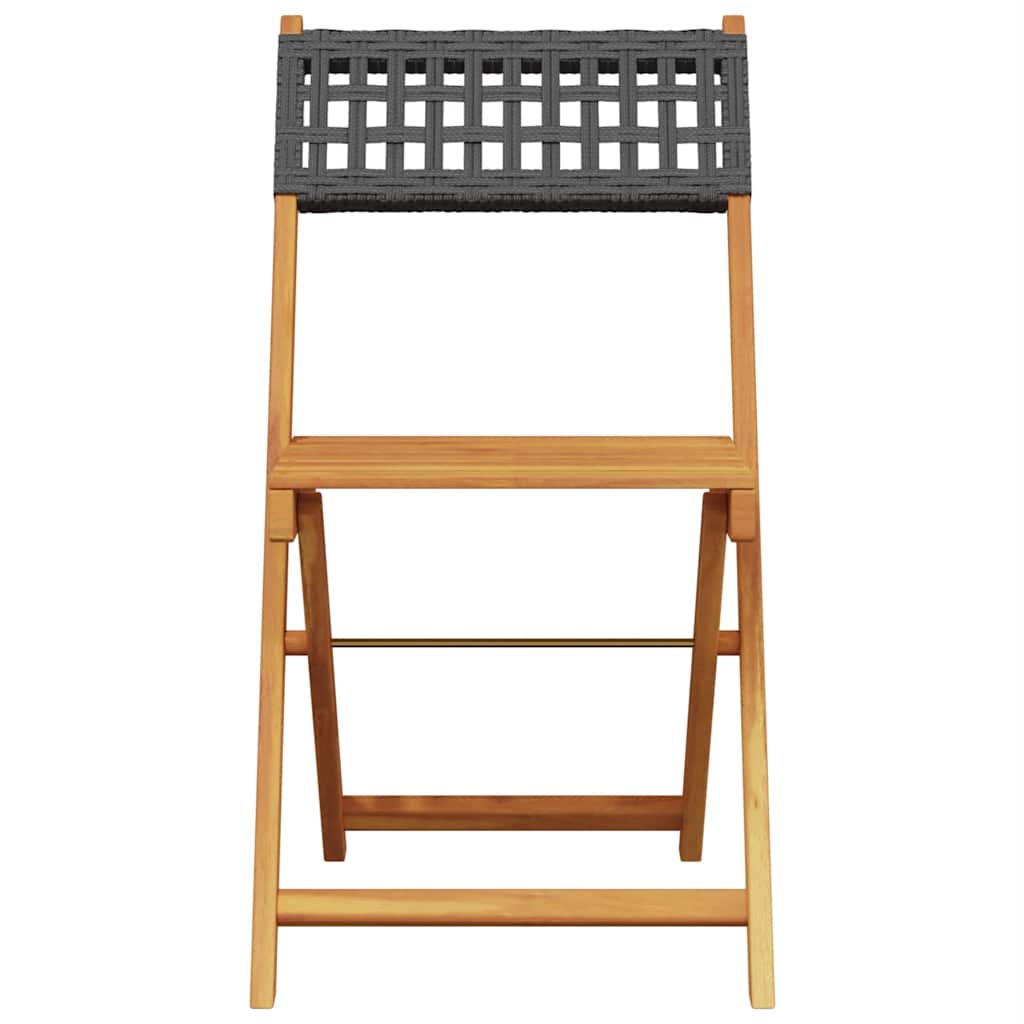 Garden Chair | Set of 8 | Black | Solid acacia wood, PE rattan | Medium