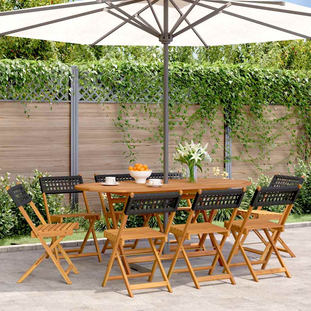Garden Chair | Set of 8 | Black | Solid acacia wood, PE rattan | Medium