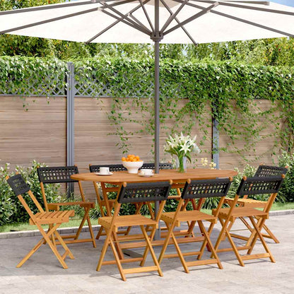 Garden Chair | Set of 8 | Black | Solid acacia wood, PE rattan | Medium