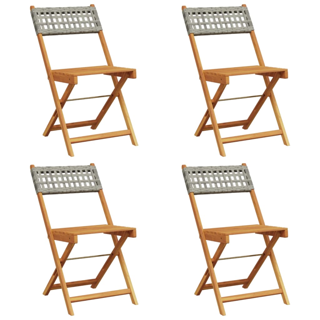 Garden Chair | Set of 4 | Grey | PE rattan and solid acacia wood