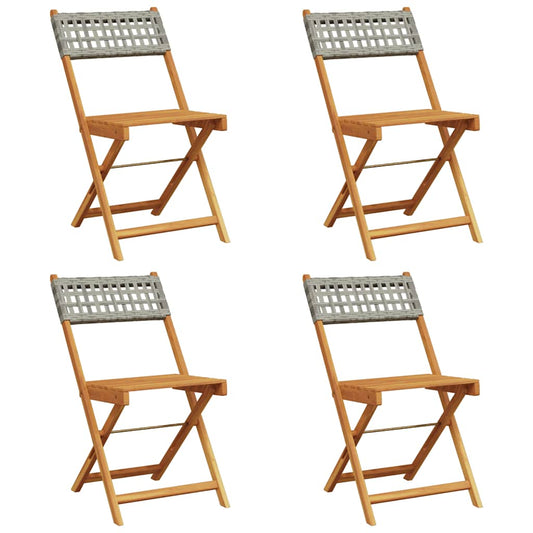 Folding Chairs 4 pcs Grey Poly Rattan and Solid Wood