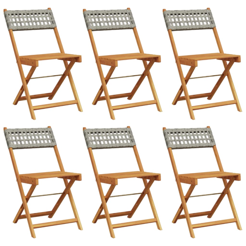 Garden Chair | Set of 6 | Grey | Solid acacia wood, PE rattan | Regular