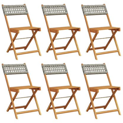 Garden Chair | Set of 6 | Grey | Solid acacia wood, PE rattan | Regular