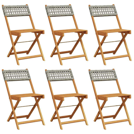 Folding Chairs 6 pcs Grey Poly Rattan and Solid Wood