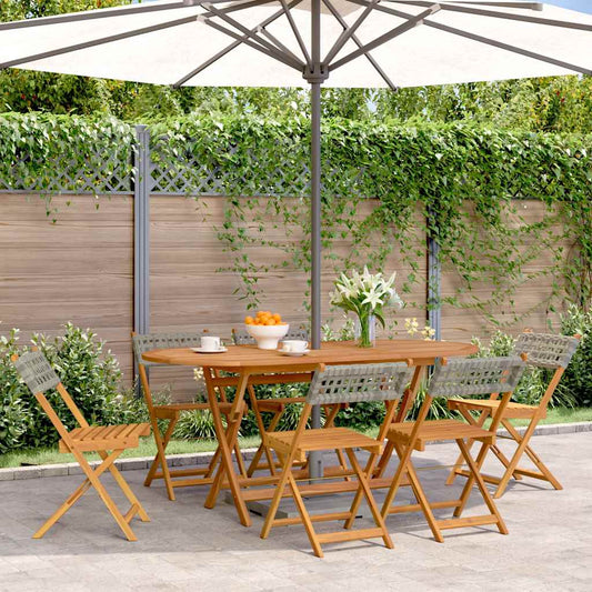 Folding Chairs 6 pcs Grey Poly Rattan and Solid Wood