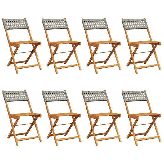 Folding Chairs 8 pcs Grey Poly Rattan and Solid Wood