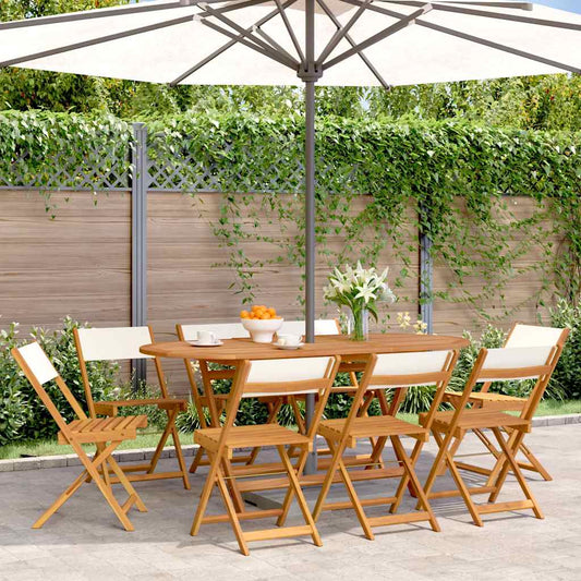 Folding Chairs 8 pcs Cream White Fabric and Solid Wood