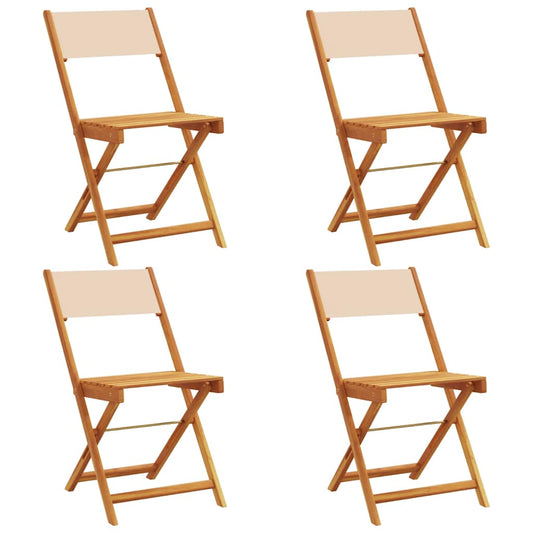 Folding Chairs 4 pcs Beige Fabric and Solid Wood