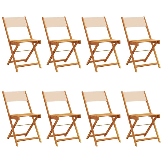 Folding Chairs 8 pcs Beige Fabric and Solid Wood