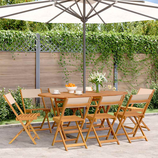 Folding Chairs 8 pcs Beige Fabric and Solid Wood