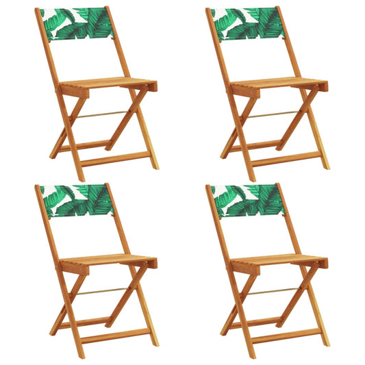 Folding Chairs 4 pcs Green Fabric and Solid Wood
