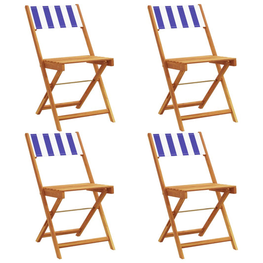 Folding Chairs 4 pcs Blue and White Fabric and Solid Wood