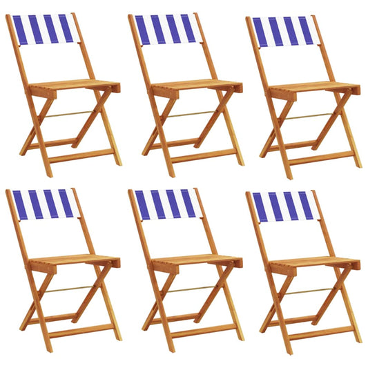 Folding Chairs 6 pcs Blue and White Fabric and Solid Wood