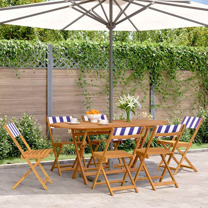 Folding Garden Chairs 6 pcs Blue and White Fabric and Solid Wood