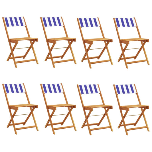 Folding Chairs 8 pcs Blue and White Fabric and Solid Wood