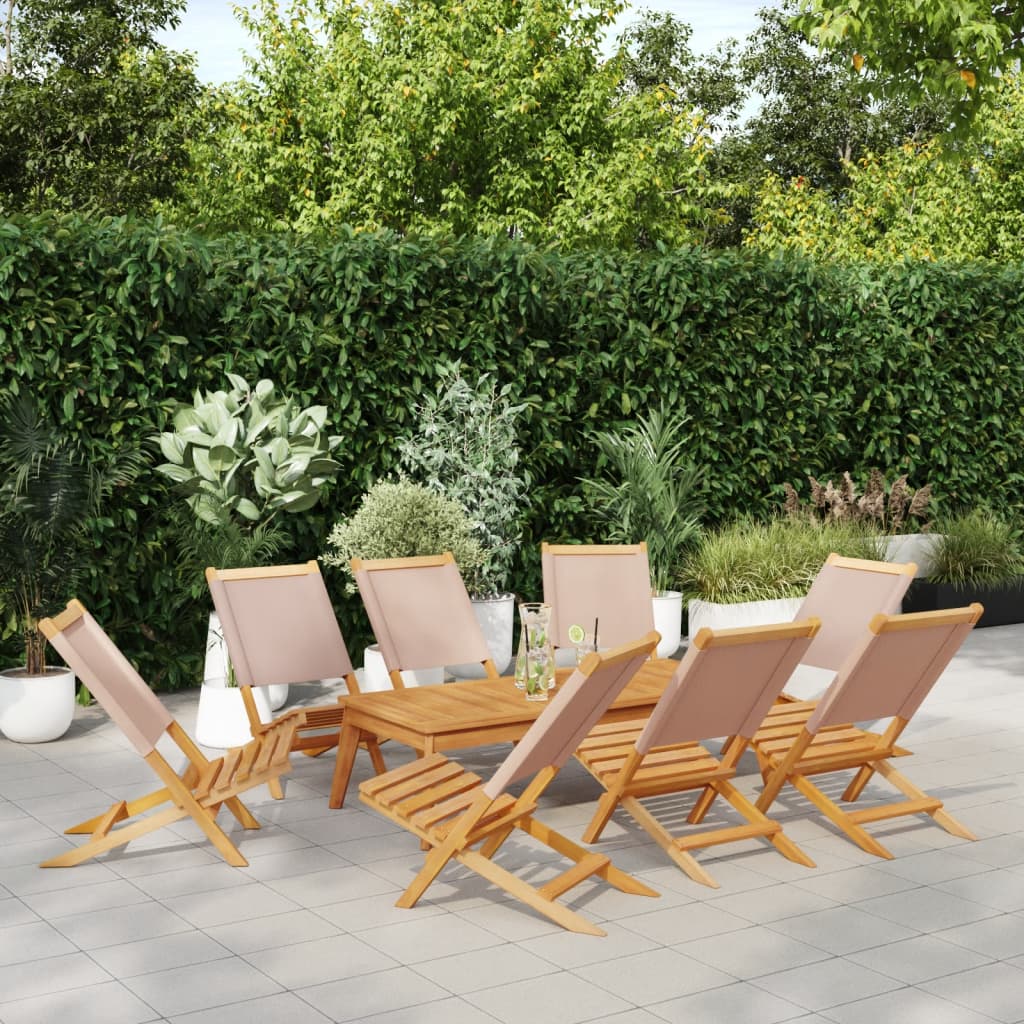 Folding Garden Chairs 8 pcs Taupe Fabric and Solid Wood