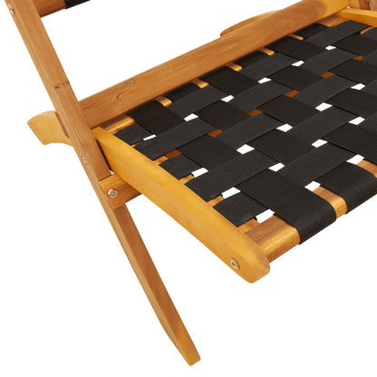 Folding Chairs 2 pcs with Table Black Solid Wood