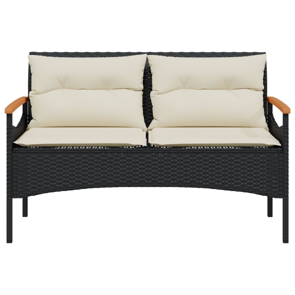 4 Piece Patio Sofa Set with Cushions Black Poly Rattan