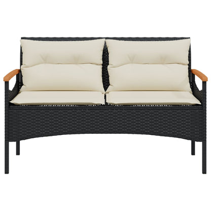 4 Piece Patio Sofa Set with Cushions Black Poly Rattan