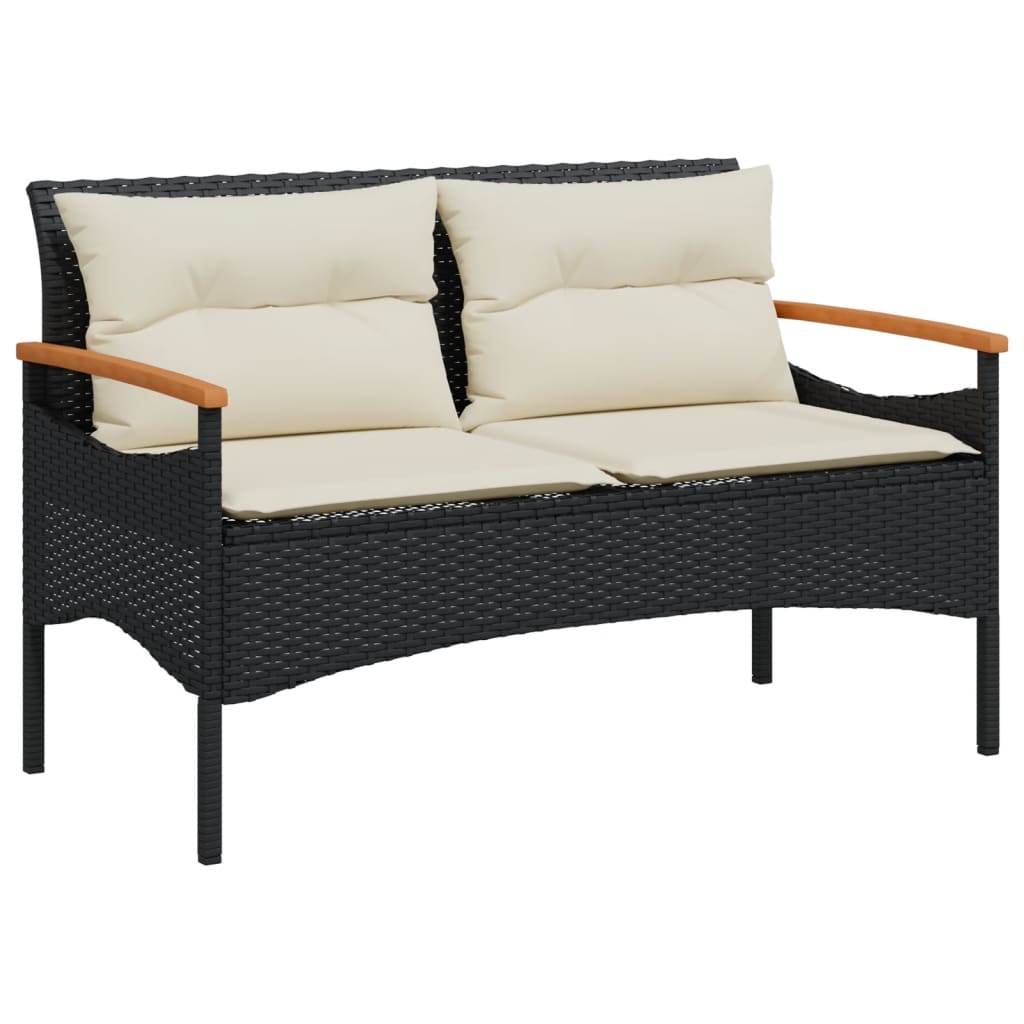 4 Piece Patio Sofa Set with Cushions Black Poly Rattan