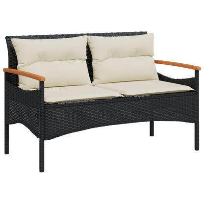 4 Piece Patio Sofa Set with Cushions Black Poly Rattan