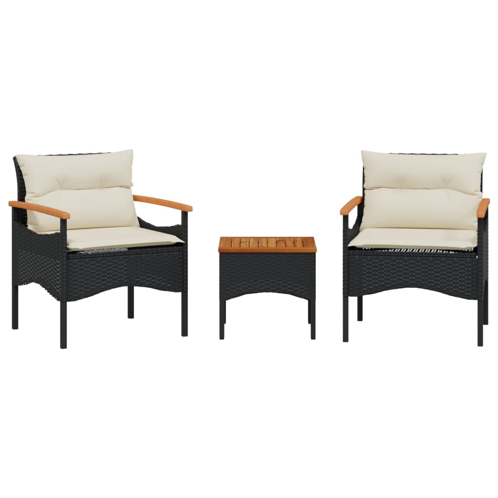 3 Piece Patio Sofa Set with Cushions Black Poly Rattan