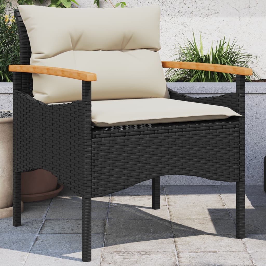 3 Piece Patio Sofa Set with Cushions Black Poly Rattan