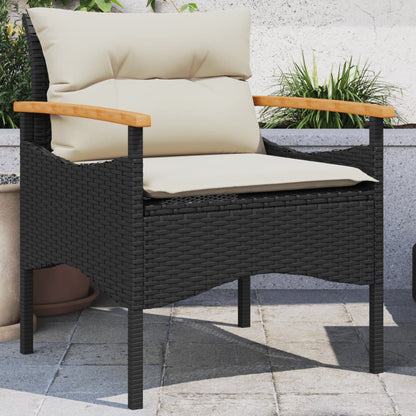 3 Piece Patio Sofa Set with Cushions Black Poly Rattan