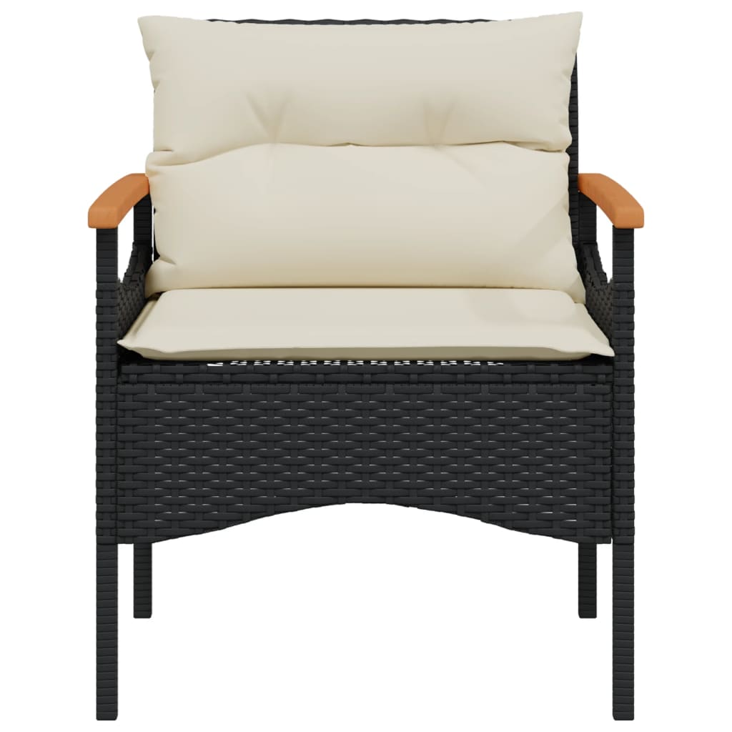 3 Piece Patio Sofa Set with Cushions Black Poly Rattan