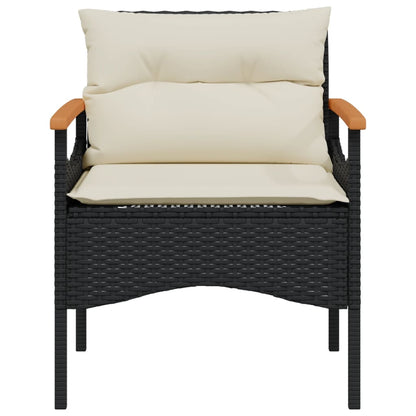 3 Piece Patio Sofa Set with Cushions Black Poly Rattan