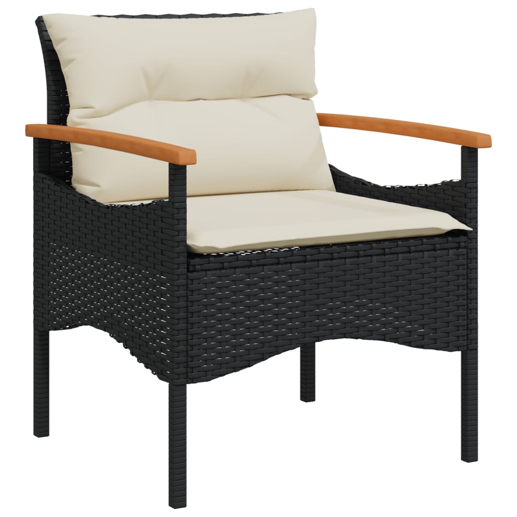 3 Piece Patio Sofa Set with Cushions Black Poly Rattan